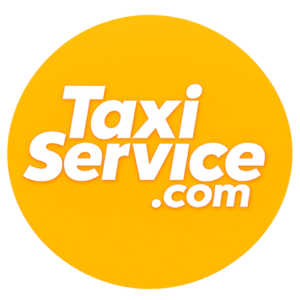 TaxiService.com logo featuring bold white lettering inside a modern yellow circular badge.
