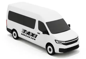 White XL passenger van for 14 passengers with luggage capacity for 14 bags – ideal for airport transfers, group travel, and events.